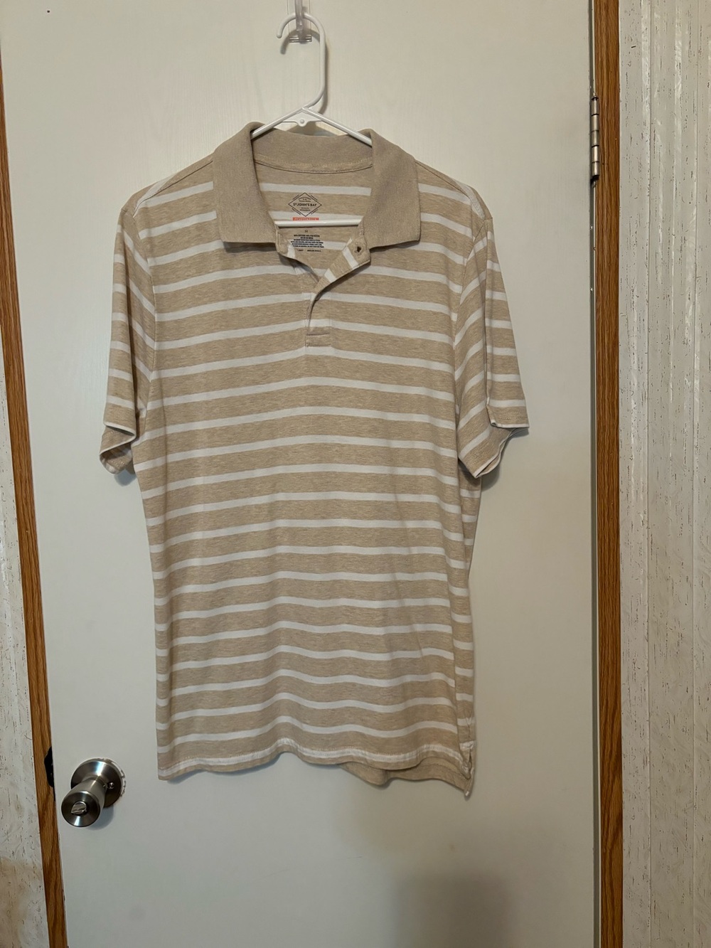 St. John's Bay Beige & White Striped Polo